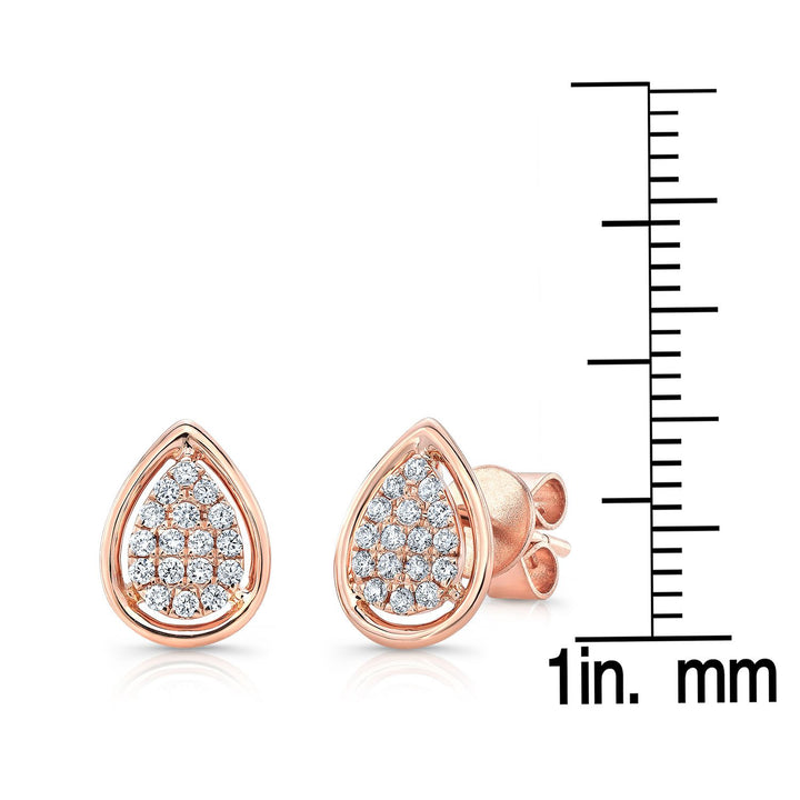 Diamond Pave Teardrop Cluster Earrings With High Polish Border In 14k Rose Gold