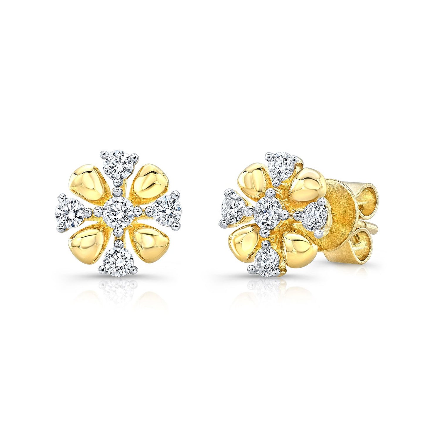 Diamond 4-cross Earrings With High-polish Accent In 14k Yellow Gold