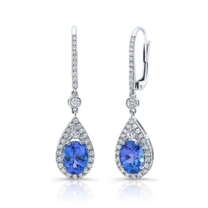 Tanzanite And Diamond Pave Drop Earrings In 14k White Gold