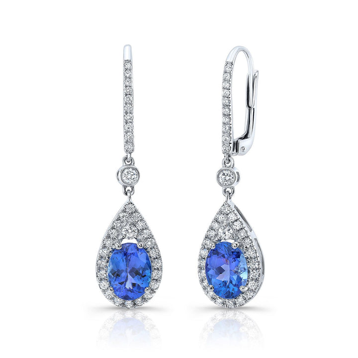 Tanzanite And Diamond Pave Drop Earrings in 14K White Gold | RockHer