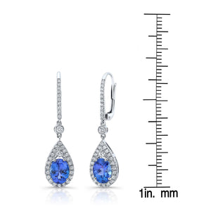 Tanzanite And Diamond Pave Drop Earrings in 14K White Gold – scale reference | RockHer