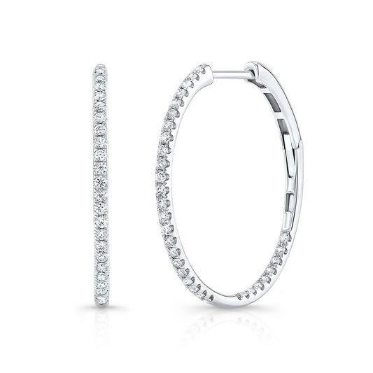 Diamond Pave Inside-out Hoop Earrings With Secure Closure In 14k White Gold (0.60ctw)