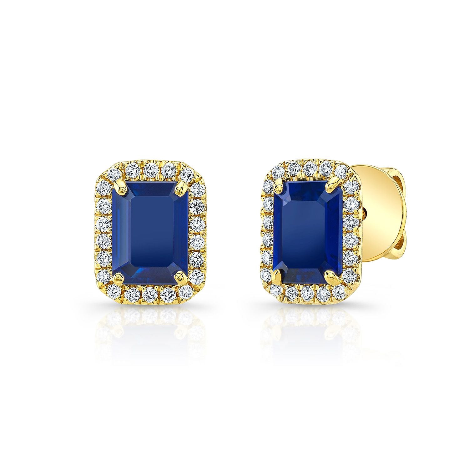 Sapphire And Diamond Octagon Halo Earring In 14k Yellow Gold 0.22ctw
