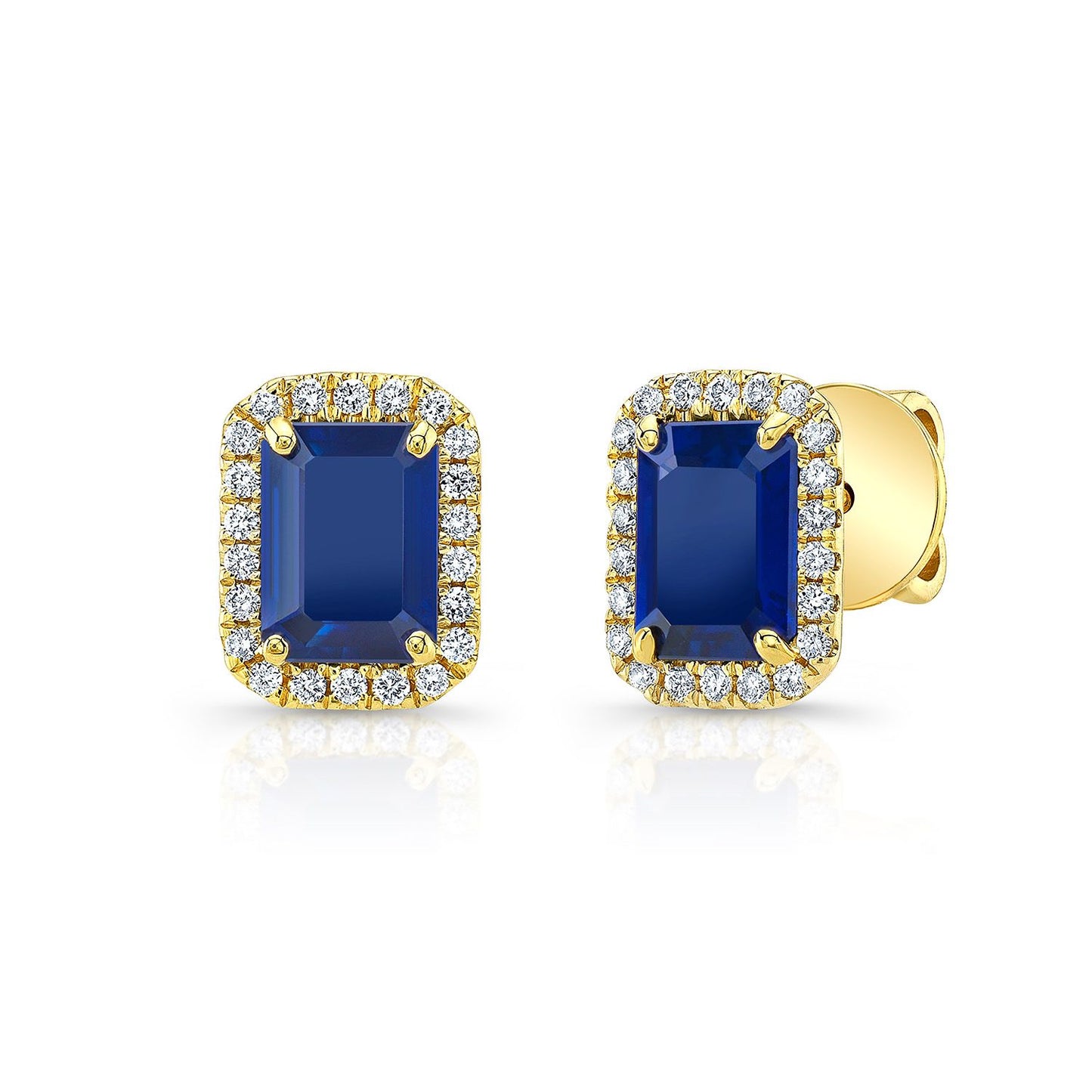 Sapphire And Diamond Octagon Halo Earring In 14k Yellow Gold 0.22ctw