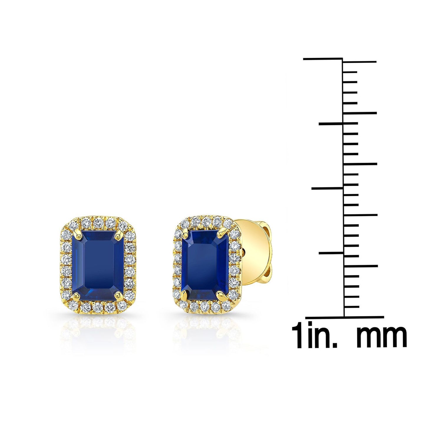 Sapphire And Diamond Octagon Halo Earring In 14k Yellow Gold 0.22ctw