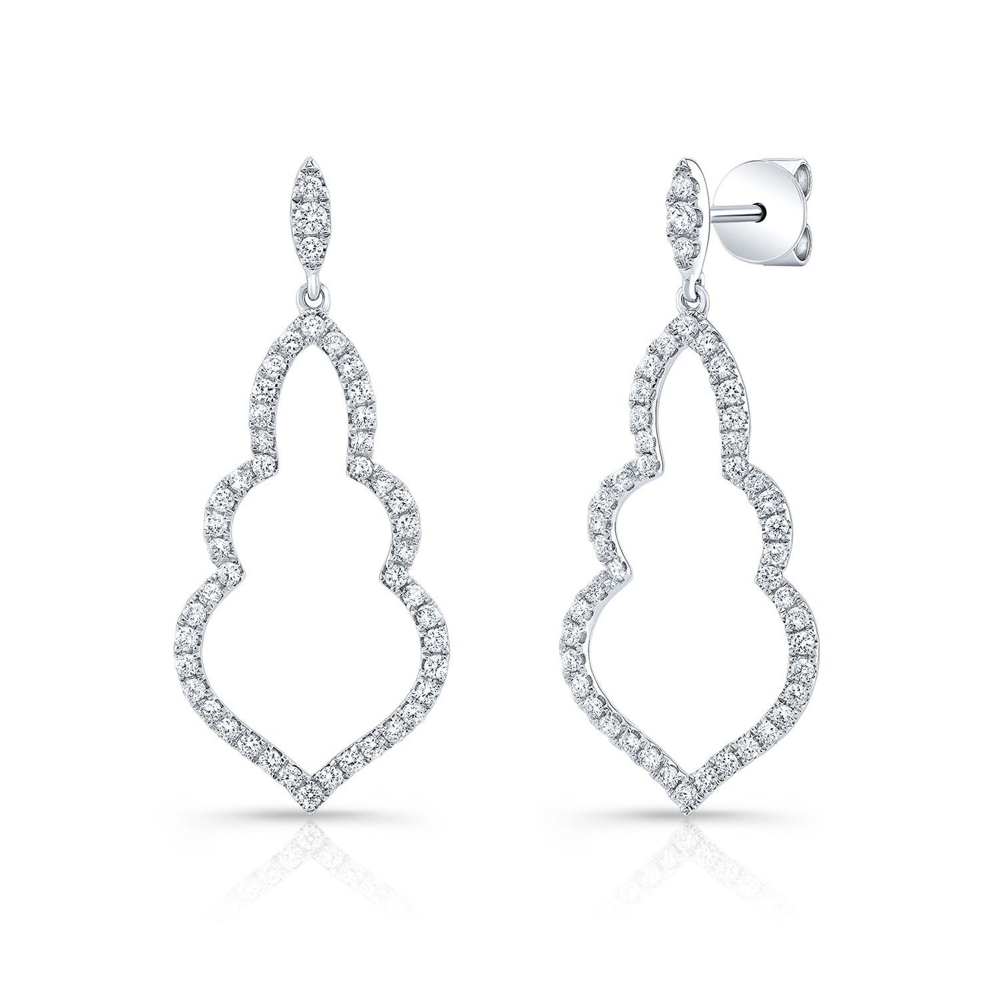 Diamond Open Damask Dangle Earrings In 14k White Gold