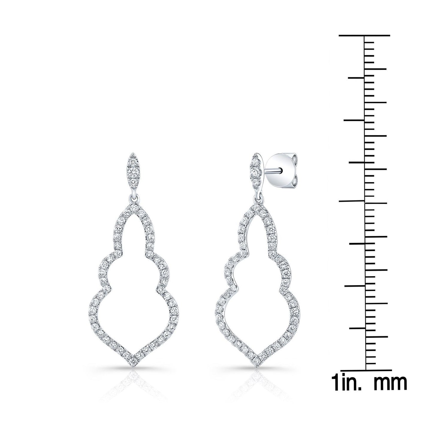 Diamond Open Damask Dangle Earrings In 14k White Gold