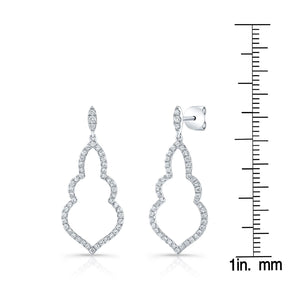 Diamond Open Damask Dangle Earrings in 14K White Gold – scale reference | RockHer