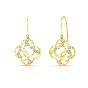 Diamond Open Clover Dangle Earrings With Twine Design And French Wire Backs in 14K Yellow Gold | RockHer