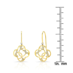 Diamond Open Clover Dangle Earrings With Twine Design And French Wire Backs in 14K Yellow Gold – scale reference | RockHer