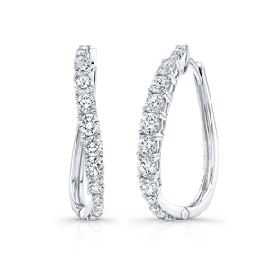 Diamond Pave Single Row Outside Oval Hoop Earrings in 14K White Gold | RockHer