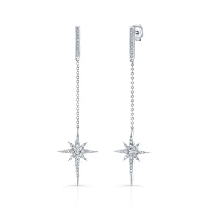 Diamond Pave Polaris Dangle Earrings With Bar Posts in 14K White Gold | RockHer