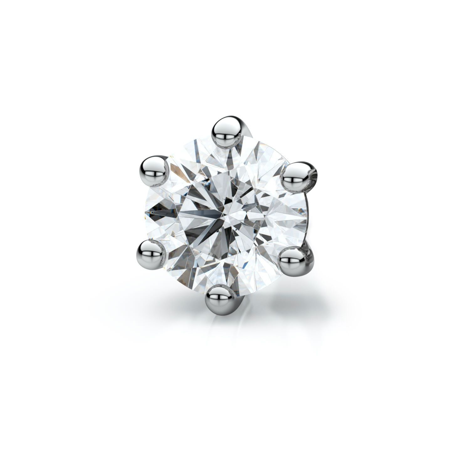 14k White Gold 6-prong Round Diamond Single Stud Earring 0.12ctw (3.2mm Ea), H-i Color, Si Clarity