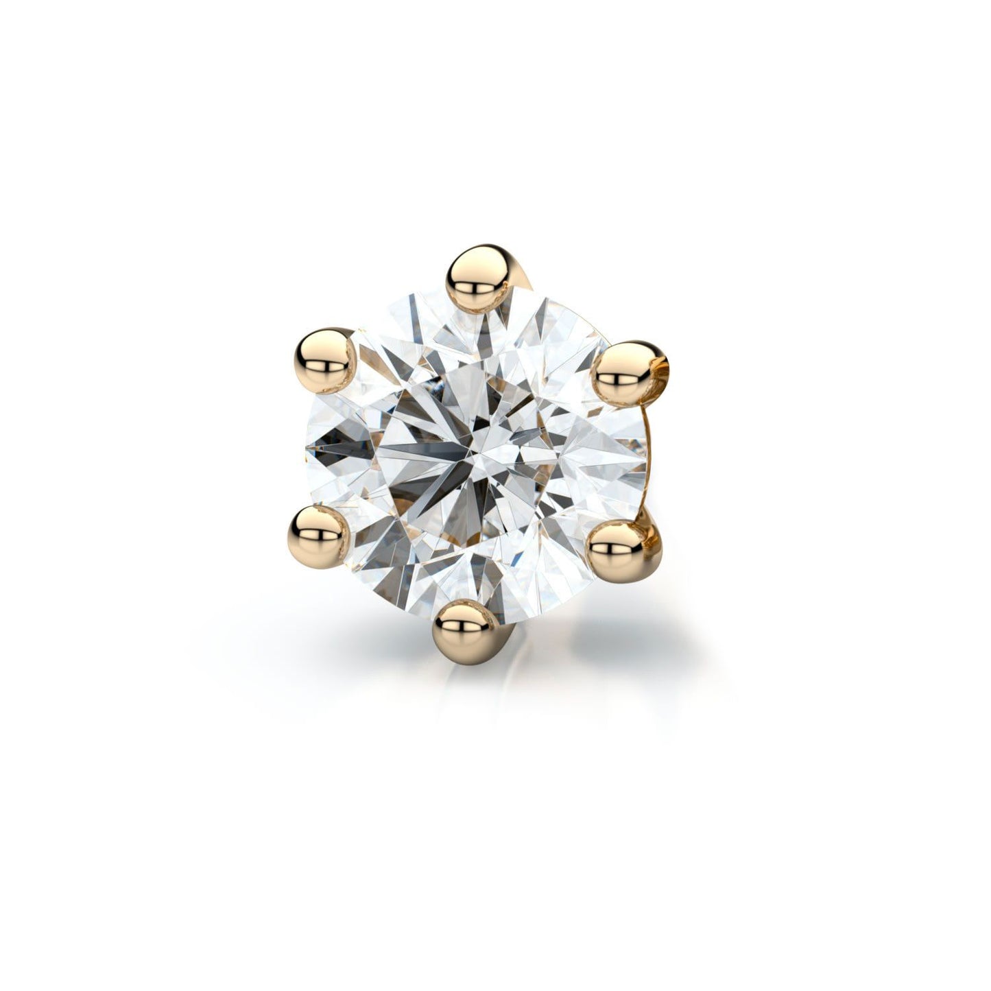 14k Yellow Gold 6-prong Round Diamond Single Stud Earring 0.16ctw (3.4mm Ea), J-k Color, Si Clarity
