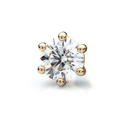 14k Yellow Gold 6-prong Round Diamond Single Stud Earring 0.16ctw (3.4mm Ea), H-i Color, Si Clarity