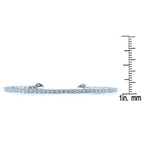 Diamond Open Cuff Bangle With Solid Heart Ends in 18K White Gold – front view | RockHer