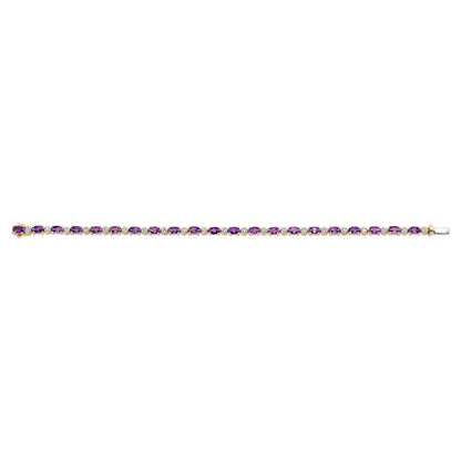 Amethyst And Diamond Oval Bracelet With Round Bezel Links In 14k Yellow Gold (5x3mm)