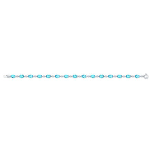 Blue Topaz Oval Half-bezel And Diamond Pave East-west Bracelet in 14K White Gold – front view | RockHer