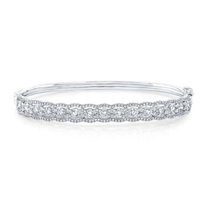 Diamond Scallop Edge Bangle in 14K White Gold – front view | RockHer