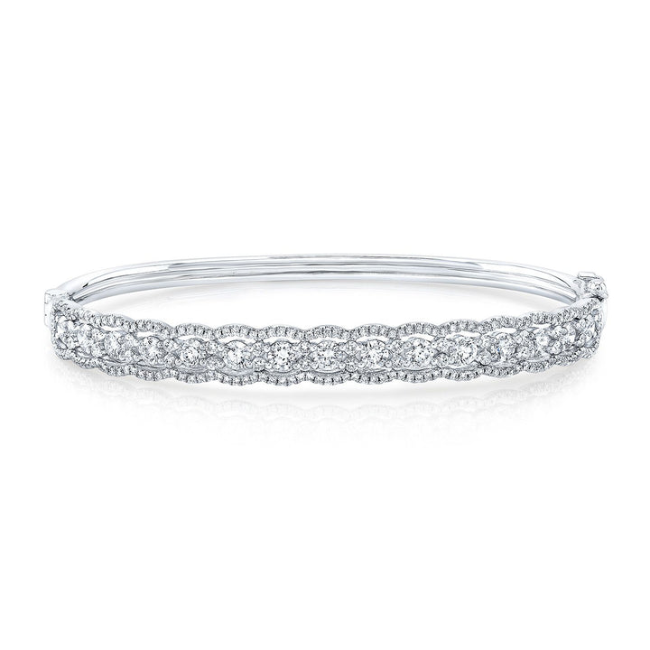 Diamond Scallop Edge Bangle in 14K White Gold – front view | RockHer