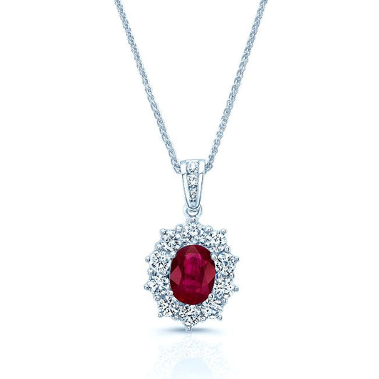 Ruby And Diamond Pendant In 18k White Gold