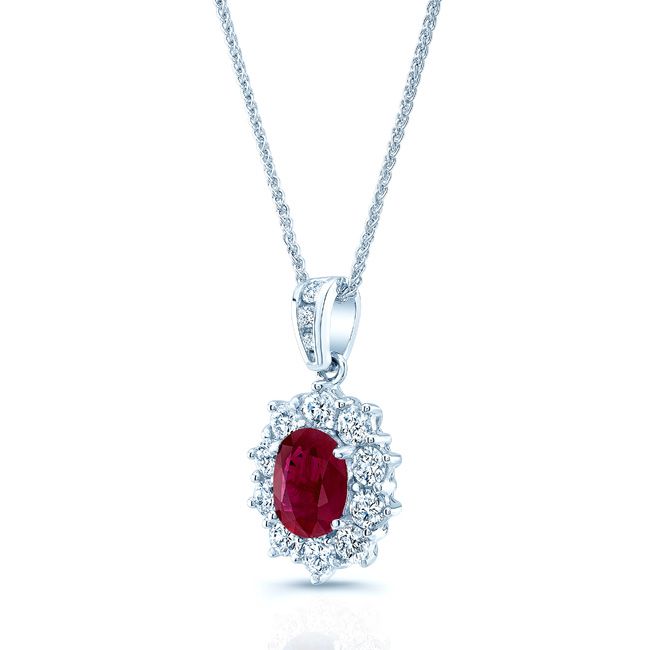 Ruby And Diamond Pendant In 18k White Gold