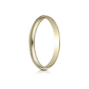 2mm High Polish Milgrain Round Edge Carved Wedding Band, in 14K Yellow Gold | RockHer