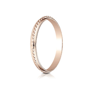 2mm High Polish Carved Wedding Band, in 14K Rose Gold | RockHer