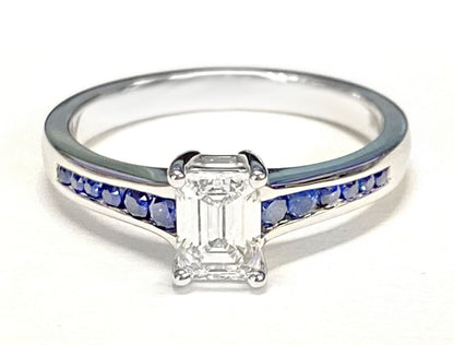 18K White Gold Emerald Cut Contemporary Tapered Diamond Channel Engagement Ring -1/6ctw