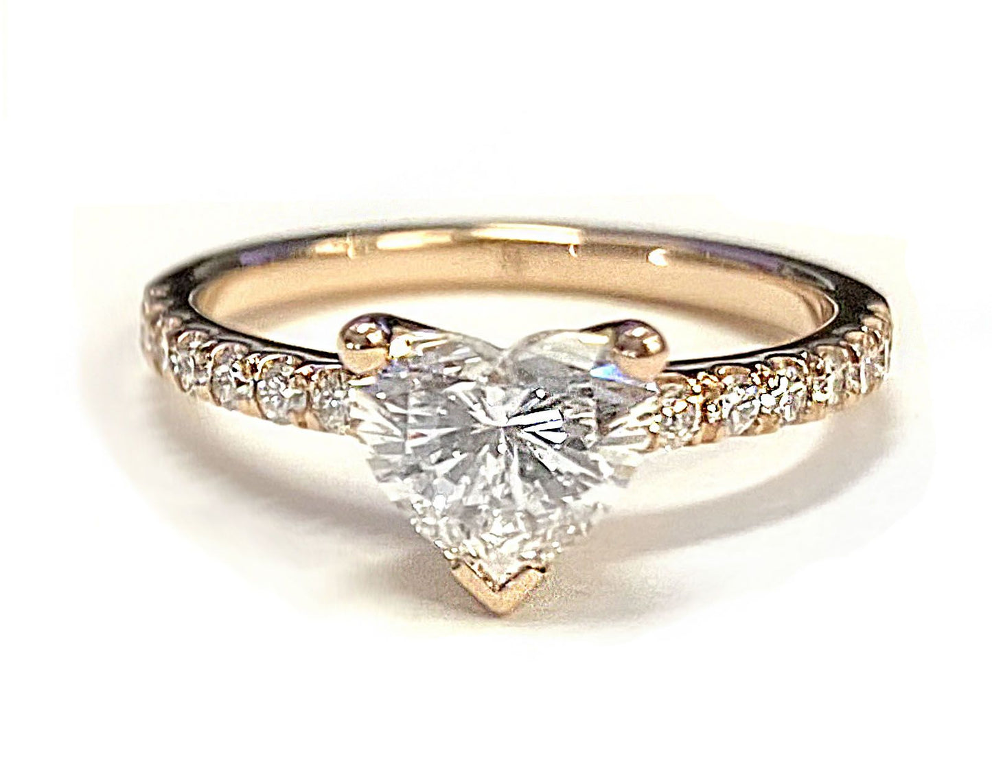 18K White Gold Heart Shape Center Simple Linear Diamond Pave Engagement Ring -1/5ctw