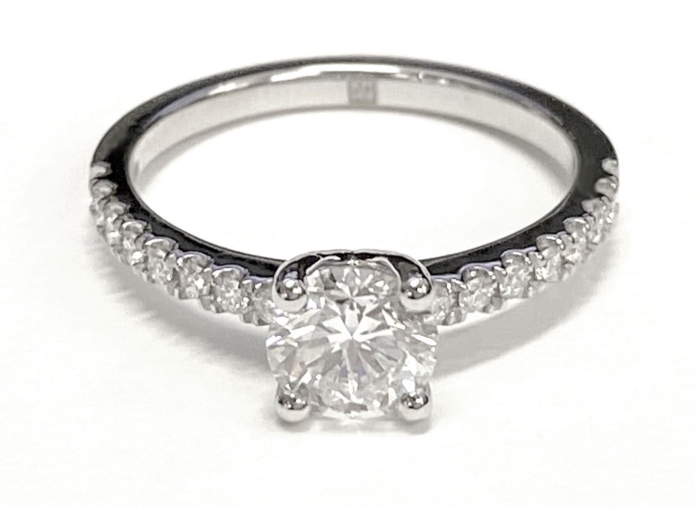 18K White Gold Round Brilliant Simple Linear Diamond Pave Engagement Ring -1/5ctw