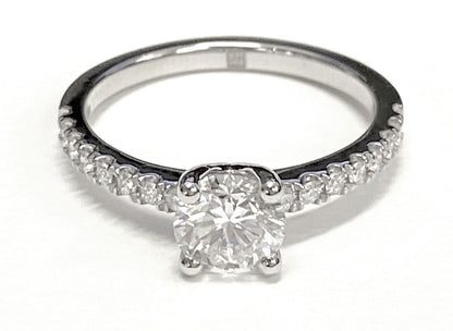 18K White Gold Round Brilliant Simple Linear Diamond Pave Engagement Ring -1/5ctw