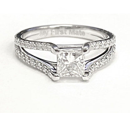 18K White Gold Princess Cut Prong Set Sapphire Split Shank Engagement Ring