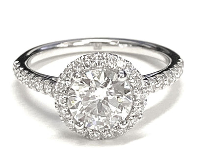 Platinum Round Brilliant Diamond Petite Halo French Pave Engagement Ring -3/8ctw