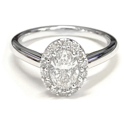 18K White Gold Oval Diamond Shared Prong Halo Engagement Ring -1/5ctw