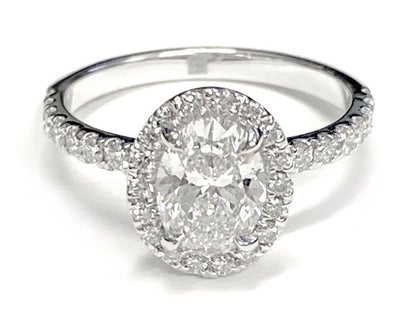 18K White Gold Round Brilliant Classic Halo Linear Diamond Engagement Ring -1/3ctw