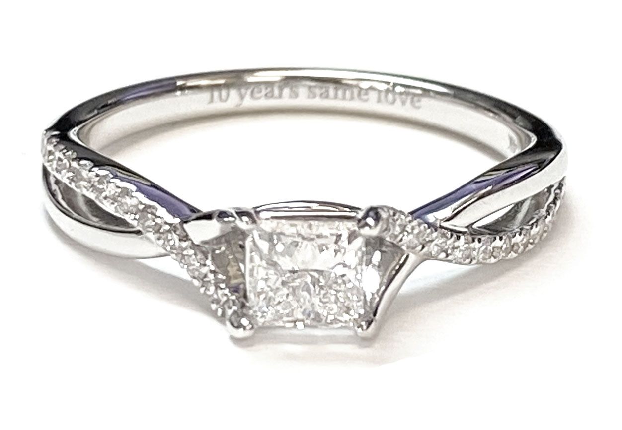 18K White Gold Princess Cut Bypass Pave Diamond Twist Engagement Ring -1/6ctw