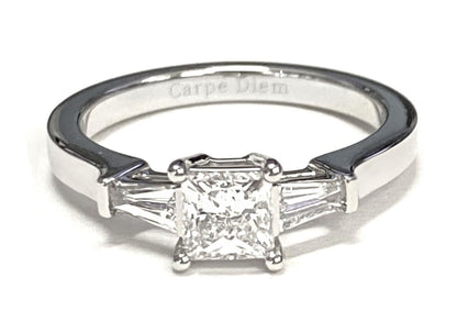 18K Yellow Gold Princess Cut Diamond Tapered Baguette Accent Engagement Ring -1/4ctw