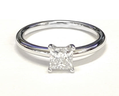 18K White Gold Princess Cut Rounded Comfort Fit Solitaire Engagement Ring