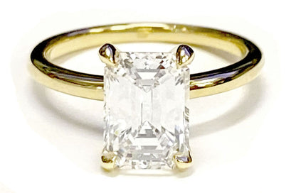 18K White Gold Emerald Cut  Round Comfort Fit Claw Prong Solitaire Engagement Ring