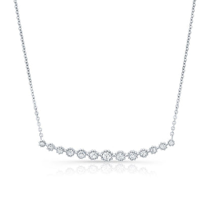Diamond 13-stone Floral Millgrained Necklace In 14k White Gold (1/3 Ct.tw.)