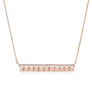 Pave Diamond And Spikes Bar Necklace in 14K Rose Gold – front view | RockHer