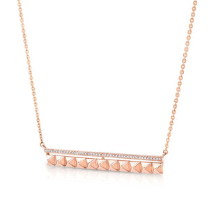 Pave Diamond And Spikes Bar Necklace in 14K Rose Gold – side profile | RockHer