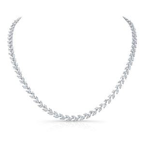 Diamond Laurel Leaf Necklace in 14K White Gold – front view | RockHer