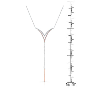 Diamond Pave Double-v And Solid Bar Y-necklace In 14k Rose And White Gold (16-18 In Adj Chn) – front view | RockHer