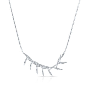 Diamond Pave Floating Laurel Leaves Necklace in 14K White Gold – front view | RockHer