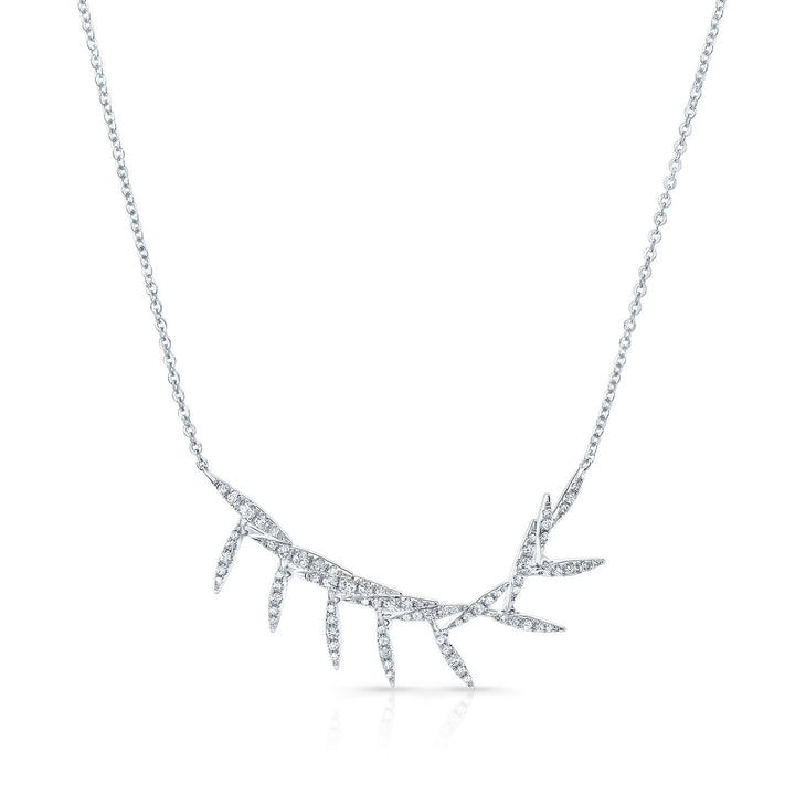 Diamond Pave Floating Laurel Leaves Necklace in 14K White Gold – front view | RockHer