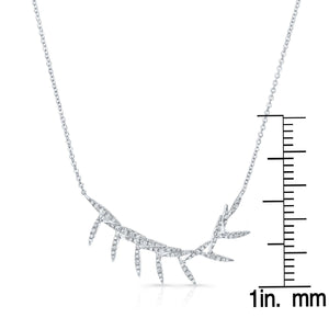 Diamond Pave Floating Laurel Leaves Necklace in 14K White Gold – front view | RockHer