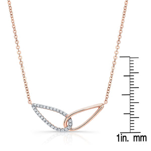 Diamond Pave And High Polish Teardrop Interlink Necklace in 14K Rose Gold, 16-18 Inch – front view | RockHer