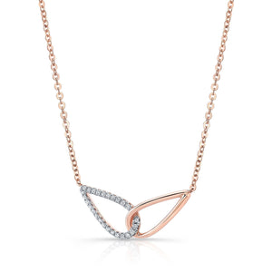 Diamond Pave And High Polish Teardrop Interlink Necklace in 14K Rose Gold, 16-18 Inch – side profile | RockHer